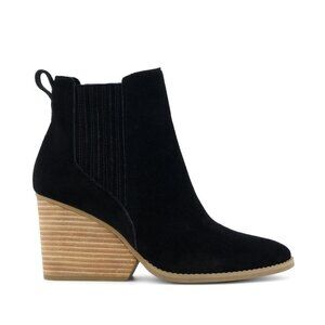 TOMS Noa Black Suede Ankle Boots | Wedge Chelsea Boot Size 6